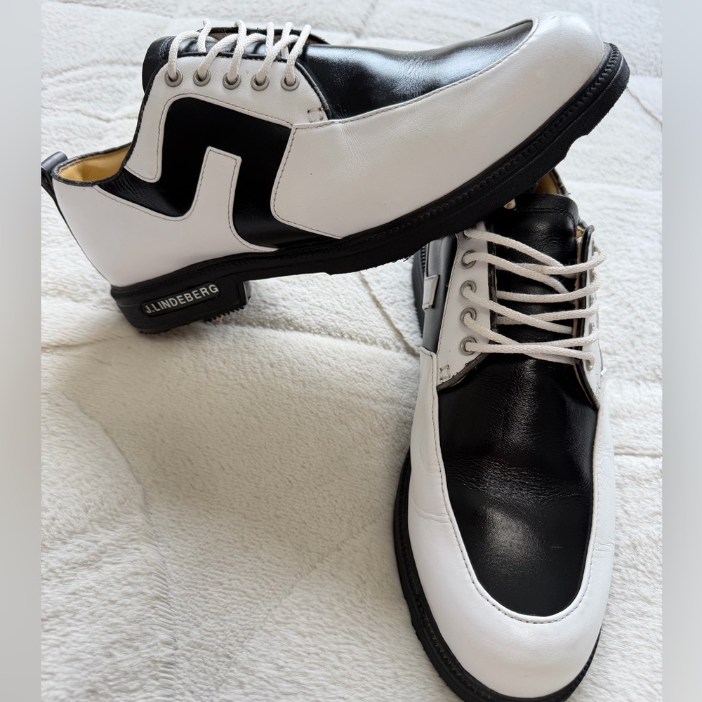 $250 J Lindeberg Men’s Black & White Leather Golf Shoes 9